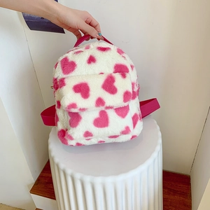 Mini Plush Backpack Kawaii Heart Cow Print Faux Fur Small Daypack For Girls Women Soft Trendy Y2K Style School Bag Travel