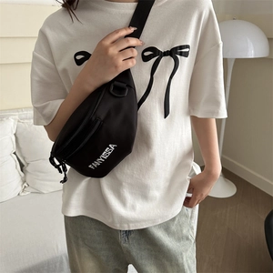 Versatile black nylon crossbody chest bag with white FANYISSA text for men and women