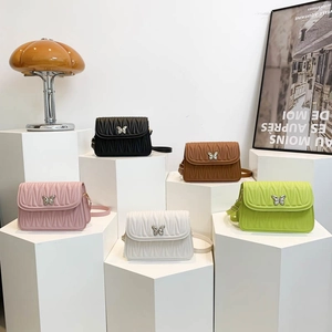 French style quilted pleated shoulder bags with butterfly buckles in five stylish colors