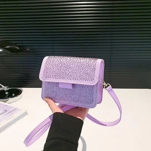 Sparkling Rhinestone Small Square Bag Luxury PU Leather Shoulder Crossbody Bag For Women Elegant Evening Party Handbag Fashion Chic Commute Purse
