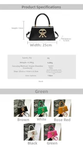 Detailed size chart and multi-color selection of the stylish PU leather crossbody bag