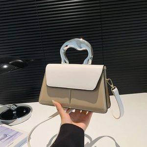 Trendy PU Leather Color Block Crossbody Bag With Liquid Metal Handle Fashionable Handheld Square Bag For Women Chic Modern Design