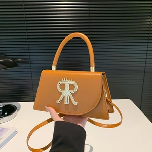 Women PU Leather Crossbody Bag Fashion Small Square Handbag With Metallic R Logo Adjustable Shoulder Strap Casual Chic Bag