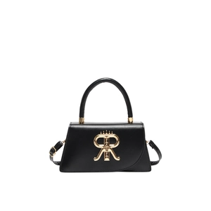 Sac à bandoulière rétro en cuir noir avec logo RR doré et sangle réglable