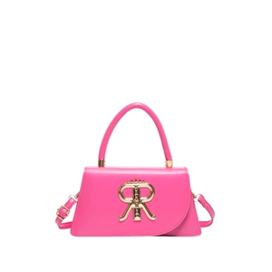 Rose pink fashion handbag with gold crown R logo and detachable crossbody strap
