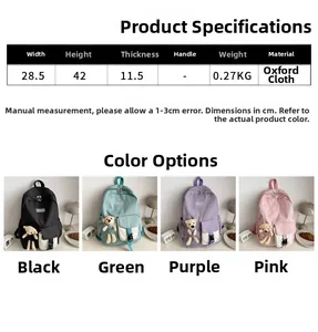 Size chart and dimensions for the large capacity Oxford fabric student backpack
