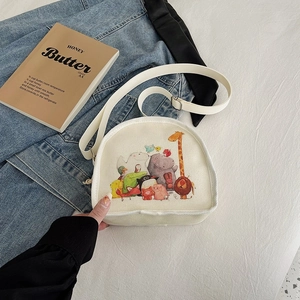 Cute canvas crossbody bag with cartoon animal print for women and students daily use