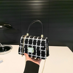 Sac à Épaule en Tweed pour Femme Élégant Sac Carré à Carreaux Avec Poignée Sac à Bandoulière à la Mode pour Femme Fête