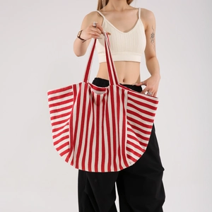 Women's Large Capacity Canvas Tote Bag Casual Striped Pattern Top Handle Shoulder Bag For Shopping Daily Use
