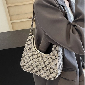 Vintage Hobo Shoulder Bag PU Leather Crescent Half Moon Clover Print Zipper Underarm Bag Chic Fashion For Women