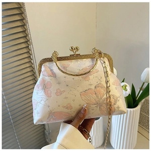 Borsa a Guscio con Chiusura Jacquard Vintage e Farfalla Con Catena d'Oro Borsa da Sera alla Moda per Donna Tracolla