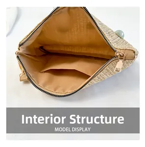 Macro view of woven handbag interior featuring fabric lining and open slip pocket