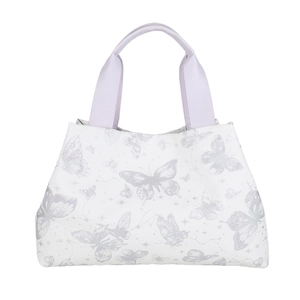 Sac fourre-tout blanc avec imprimé papillon gris et anses violettes pour femmes chic
