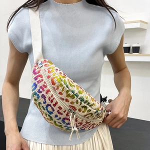 Dames Mode Gevlochten Strorieten Luipaardprint Heuptas Regenboog Veelkleurige Borsttas Verstelbare Schouderband Reis Buiten Casual Crossbody Tas