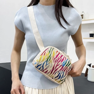 Sac Poitrine Bandoulière Tissé Paille Imprimé Zèbre Grande Capacité Mode Vacances Été Femmes Sangle Large Réglable