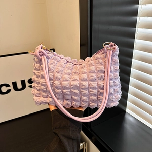 Women Popcorn Bubble Pleated Shoulder Bag Fashion Soft Hobo Underarm Bag Trendy Zipper Tote Daily Casual Handbag