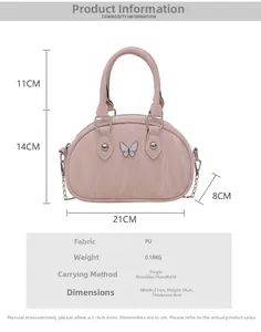 Size guide for pink bow bowling bag with detailed measurements and PU leather specs