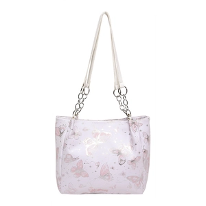Lavendelkleurige shopper met vlinderprint en metalen ketting voor dagelijks gebruik