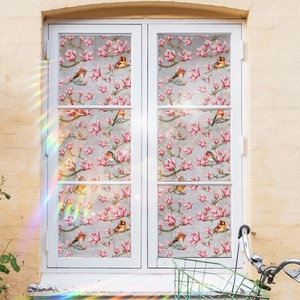 Rainbow magnolia bird window film with prism light effects for home glass decoration