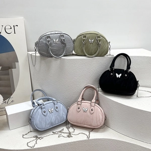 Chic ruched pastel bowling bags with butterfly charms and chain straps in multiple colors