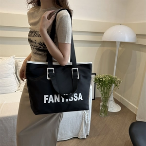 Large capacity black oxford tote bag with FANYISSA print and stylish shoulder strap