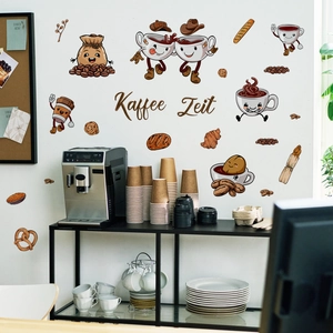 Coffee Zeit wall stickers with creative cartoon coffee cups and bread for cafe decor