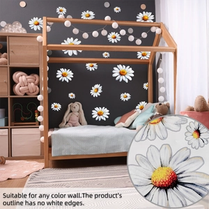 Minimalist white daisy wall stickers in various sizes for bedroom wall decoration