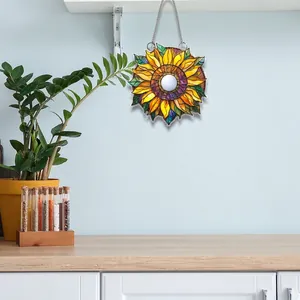 Décoration Suspendue en Acrylique Animal Dessin Animé Fleur Style Verre Teinté Art Mural Avec Chaîne en Métal Plaque de Bienvenue pour Maison Salon Chambre
