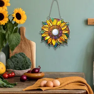 Décoration murale plate 2D en acrylique tournesol avec pétales colorés et chaîne