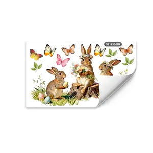 Easter bunny and colorful butterflies window stickers double-sided electrostatic decals