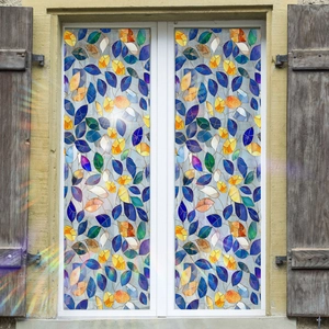 Colorful autumn leaf static cling window film for privacy and decorative glass art effect