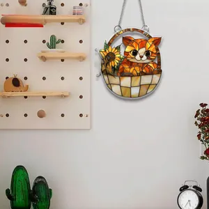 Plaque de porte chat et tournesol en acrylique plat avec chaîne pour décoration
