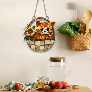 Plaque acrylique 2D à suspendre avec chat et tournesol dans une cuisine