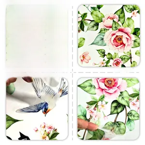 Macro detail of waterproof self-adhesive wall stickers with pink peony and bird motifs
