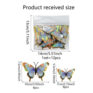 Blue and gold butterfly wall stickers set with 12 pieces for wedding and birthday decor