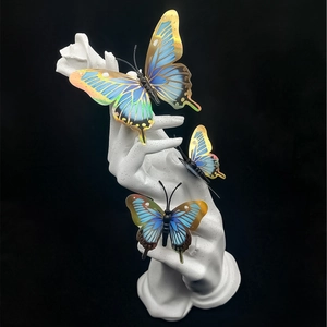 Set of 3D blue and yellow gradient butterfly wall decals with gold metallic edges