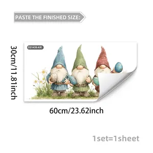 Detailed sheet of three Easter gnomes holding colorful eggs for window decoration