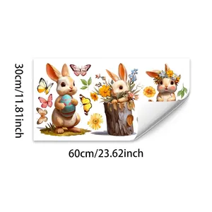 Easter bunny and egg static window stickers set with sunflower for home glass decor