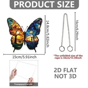 Tableau détaillé des tailles du pendentif papillon de 15cm et sa chaîne de 34cm