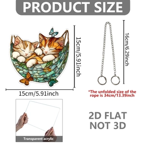 Tableau des tailles détaillé pour pendentif plat en acrylique avec chats et chaîne