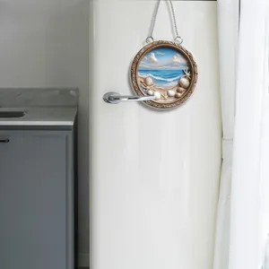 Plaque de porte 2D effet 3D plage océanique avec coquillages et chaîne métallique