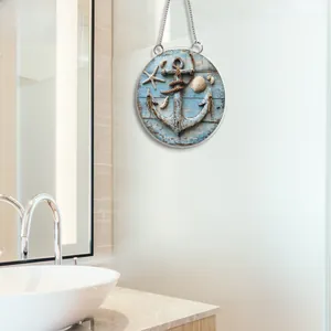 Décoration nautique en acrylique avec ancres et étoiles de mer sur bois bleu