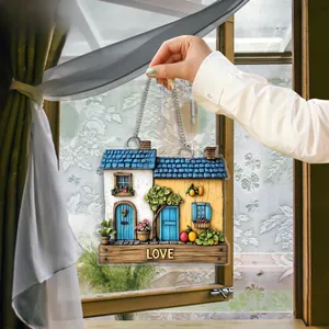 Panneau décoratif 2D plat en acrylique avec motif de maison et inscription LOVE