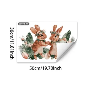 Detail view of 30x50cm watercolor Easter bunny wall stickers with floral and tropical leaf patterns