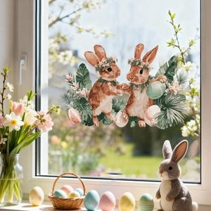 Easter gnome bunny and colorful eggs static window clings for home holiday decoration