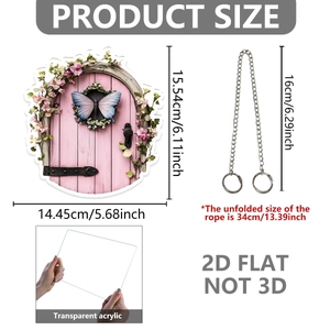Afmetingen van het decoratieve 2D-acryl tuinbord met bloemen en een roze feeëndeurbord