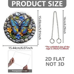 Gedetailleerde afmetingen van de 2D acryl tuinplaat met bloemen, vlinder en ketting
