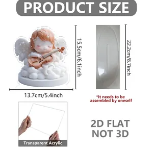Detailed 2D acrylic angel ornament measurements and assembly instructions view