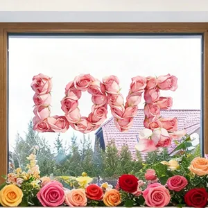 Stickers de Fenêtre Saint Valentin Arbre de Cœur Papillon Rose Fleur Stickers Statiques PVC Décalcomanies de Verre Décoration