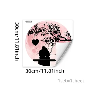 Detail of a 30cm static cling heart balloon window decal with romantic silhouettes